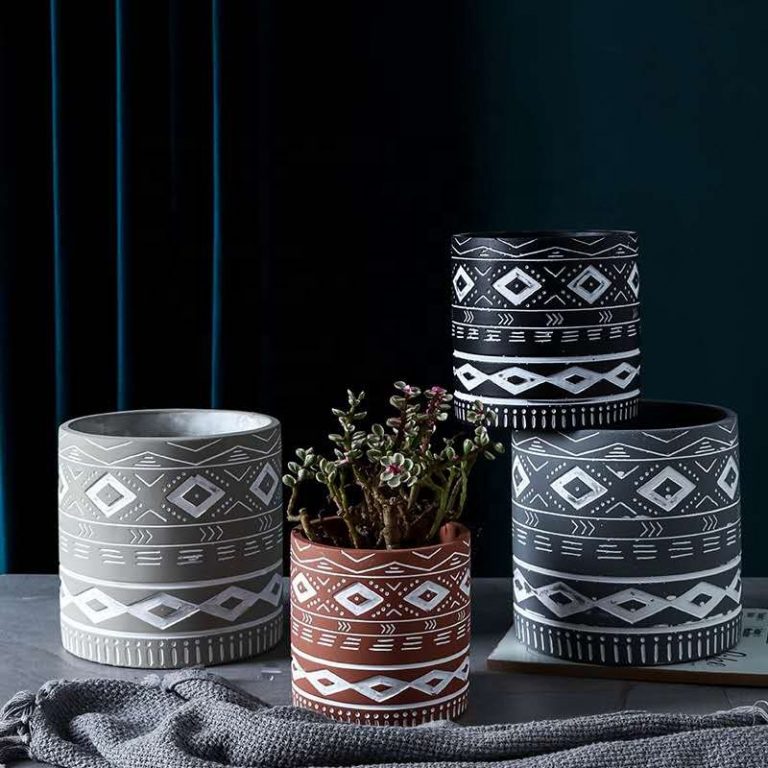 Retro round African mud cloth geometric ceramic pot