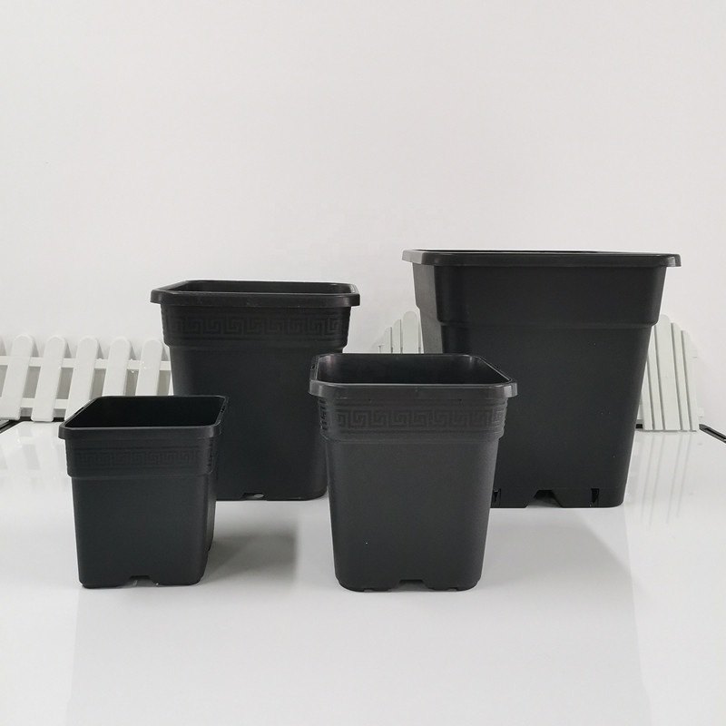Gallon square black plastic nursery flower pot